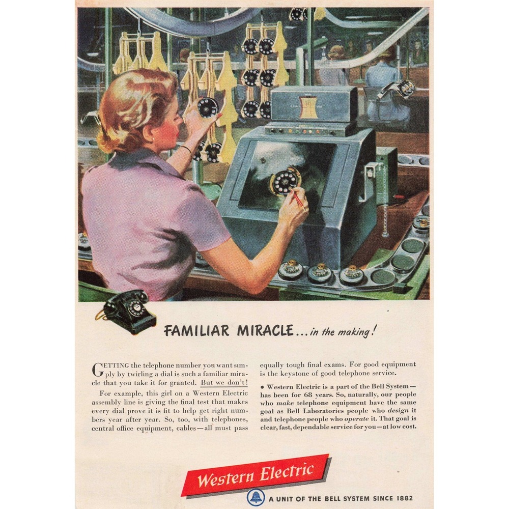 Vintage Western Electric Bell System Rotary Phone Assembly Print Ad 1950s Art